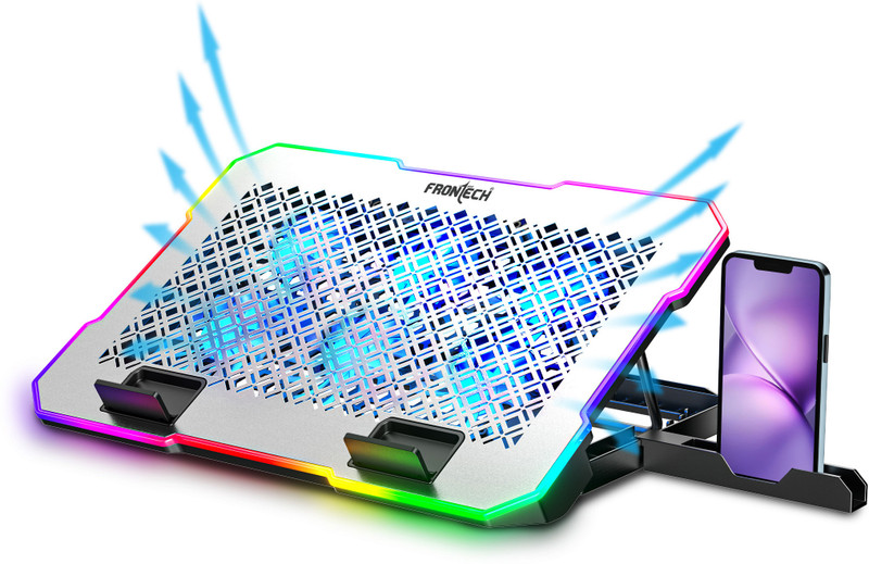 Frontech Laptop Cooling Pad | 6×60mm RGB Fans | Heat Dissipation Design | Mobile Stand | 6 Fan Cooling Pad with Adjustable Height(Black&Silver)