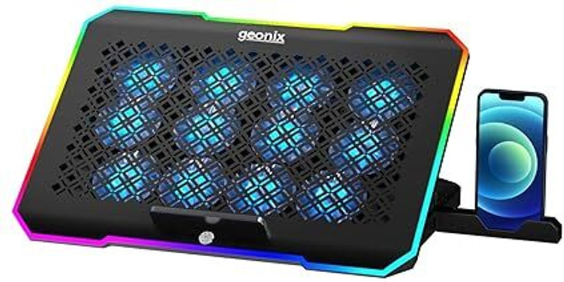 GEONIX Ergo 3 Gaming Laptop Cooling Stand With 10 Rgb Lights, 12 Quiet Fans For 15.6-18 6 Fan Cooling Pad with Adjustable Height(Black)