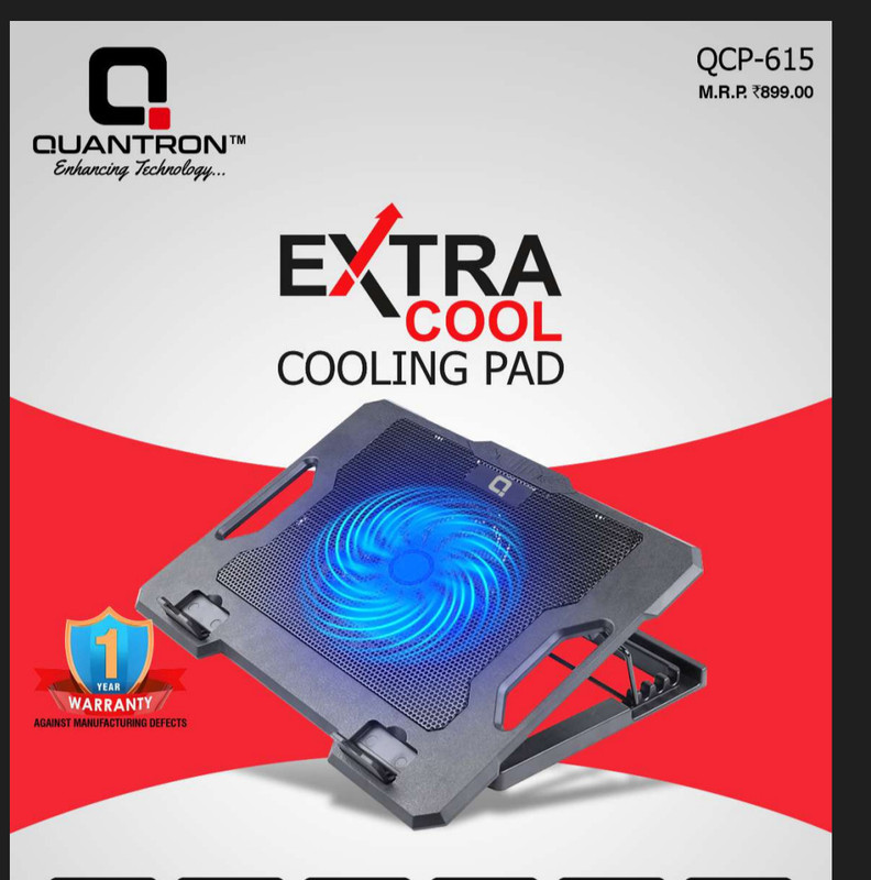 Quantron QCP -615, EXTRA COOL COOLING PAD 17 " COMPATIBLE WITH LAPTOP. Ergonomic Cooling Pad with Adjustable Height(Grey/ Black.)