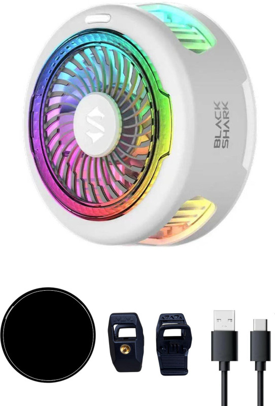 Cubonic X Black Shark Magnet Funcooler 5 with 18 RGB lamps for Gaming/Streaming 1 Fan Ergonomic Cooling Pad with Adjustable Height(White)