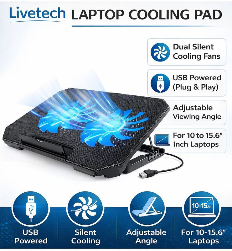 Live Tech GLORI Ergonomic Cooling Pad with Adjustable Height(Black)