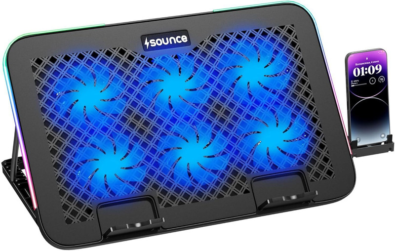 sounce Snowstorm Pro Laptop Cooling Pad, 6 Fans| SNC-LAPTOPCP_BLK 6 Fan Ergonomic Cooling Pad(Black)