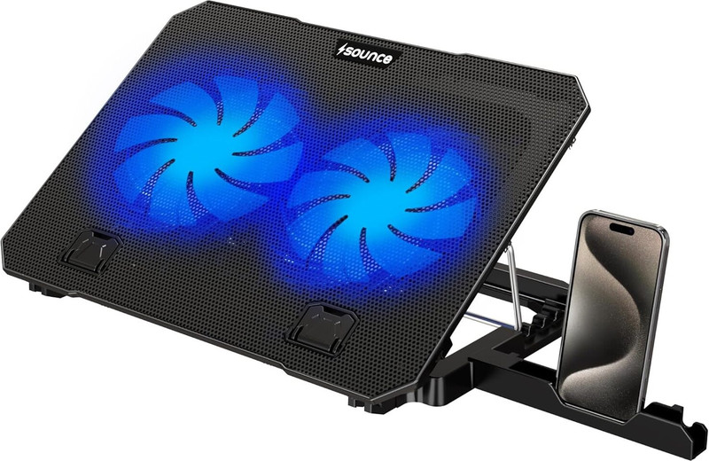 sounce Snowstorm Laptop Cooling Pad with Dual Fans & USB Hub | SNC-LPTP-COLR-BLK Ergonomic Cooling Pad with Adjustable Height(Black)