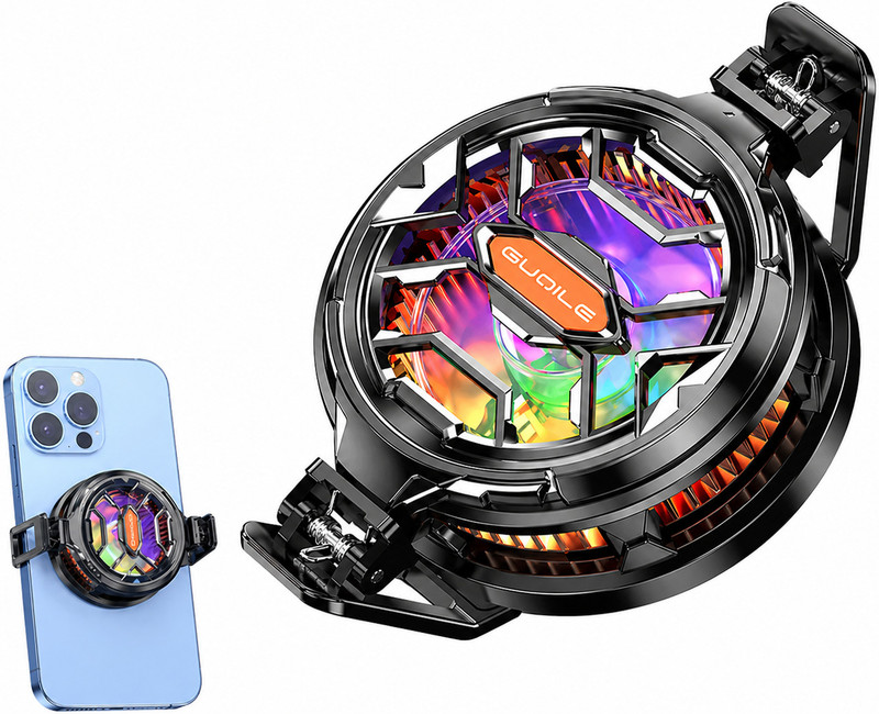 GUOILE FS-03Magnetic RGB Mobile Cooler Fan for Gaming, Rapid Cooling Phone Cooler 1 Fan Ergonomic Cooling Pad(Black)
