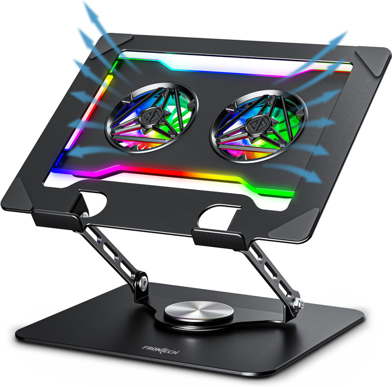 Frontech Laptop Cooling Pad | 6×60mm RGB Fans | Heat Dissipation Design | Mobile Stand | 6 Fan Cooling Pad with Adjustable Height(Black&Silver)