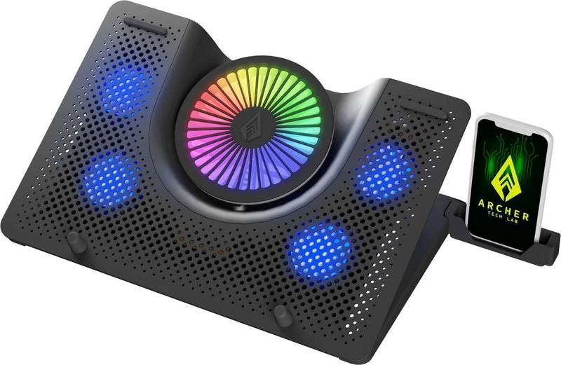 Archer Tech Lab Squall 100 5 Fan Ergonomic Cooling Pad with Adjustable Height(Black)