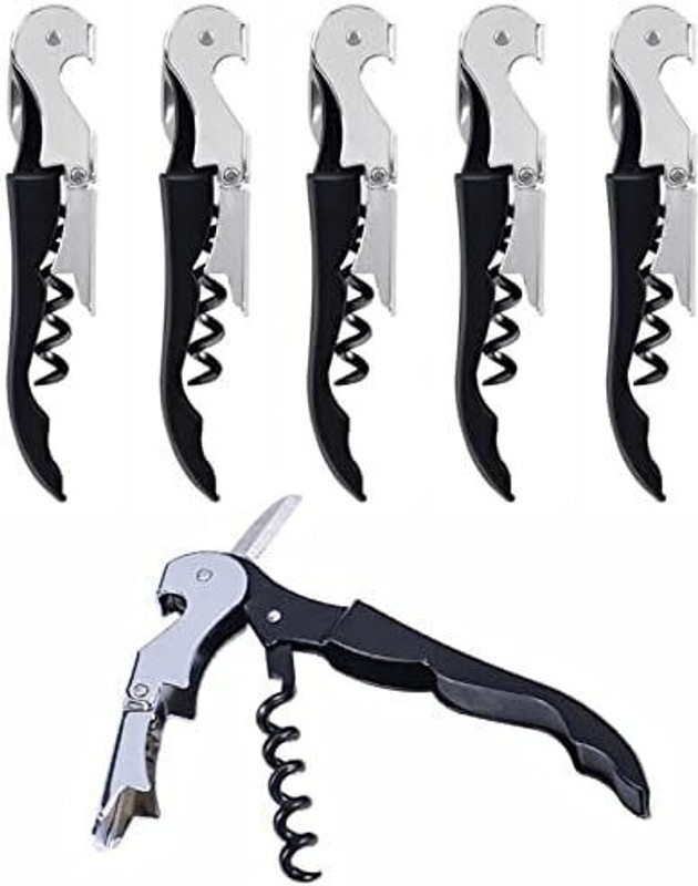 BARDECOR Wine Opener Cork Screw Silver, Black Stainless Steel T-Type Corkscrew(Pack of 6)