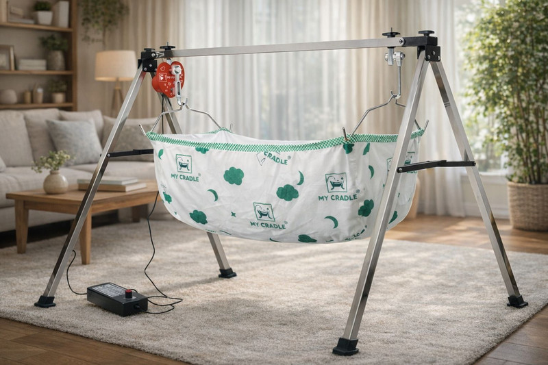 My Cradlle Automatic Electric Baby Cradle Stainless Steel Ghodiyu 5 Speed Control Pram(No Recline position, Red)