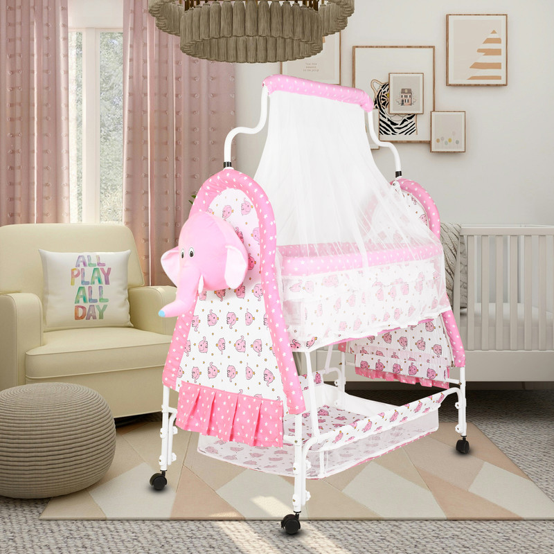 CREW4 Cradle for baby boy and girls.Cradle With Swing And Mosquito Net .(Pink, White)