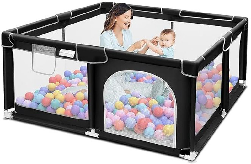 BHAJANSHREE Baby Playpen Safety Play Yard Foldable Kids Activity Center Indoor Uses Portable(Black)