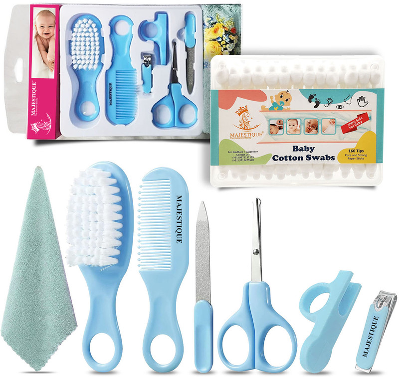 MAJESTIQUE Baby Safety Cotton Swabs, Baby Grooming Care Kit, Baby Brush, Hair Comb for kids(8 Units)