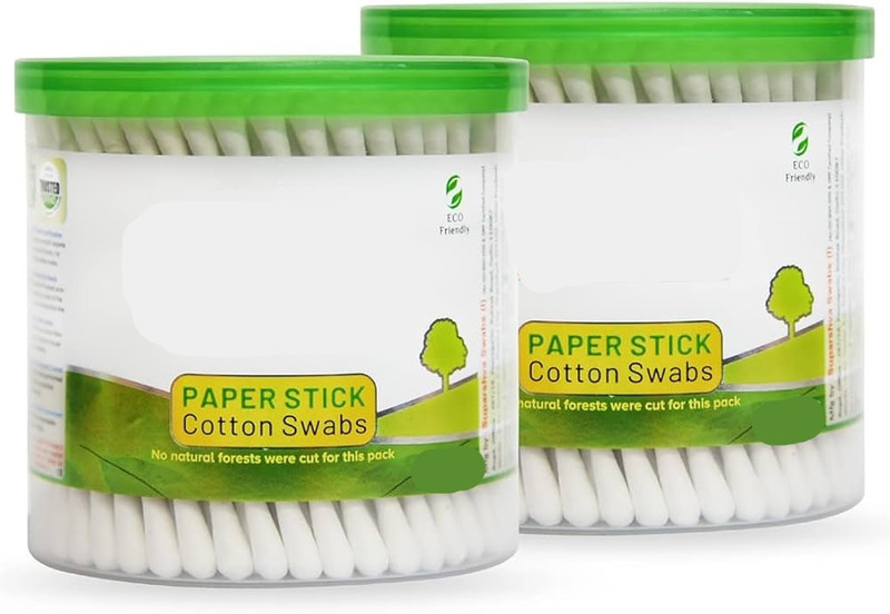 Trutip Cotton Buds/Swabs {Pack of 2} with White Paper Stick, 100 Sticks in a Jar(200 Units)