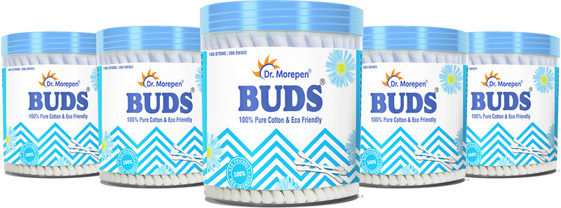 Dr. Morepen BUDS Cotton Ear Buds 100 Pcs Pack of 5, 100% Pure Cotton Swabs(100 Units)