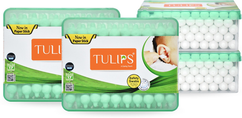 Tulips Safety Cotton Ear Buds (with Ear Drum Protection), 50/100 Tips(4 Units)