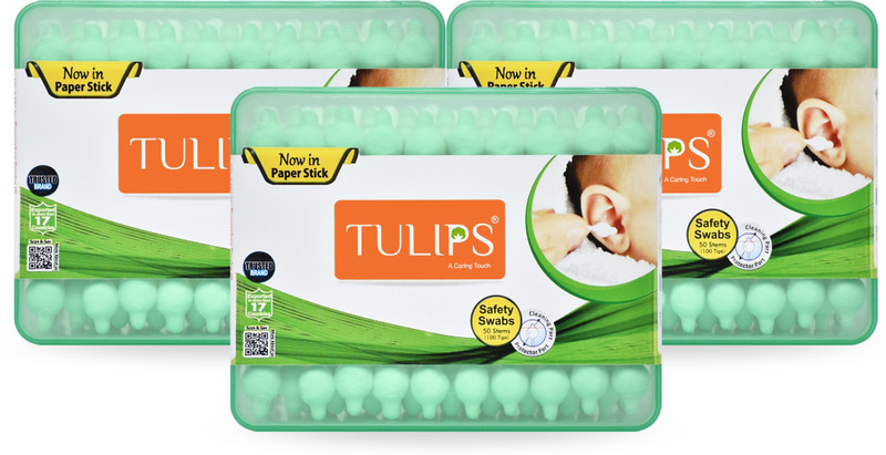 Tulips Safety Cotton Ear Buds,(with Ear Drum Protection) white paper stick(3 Units)