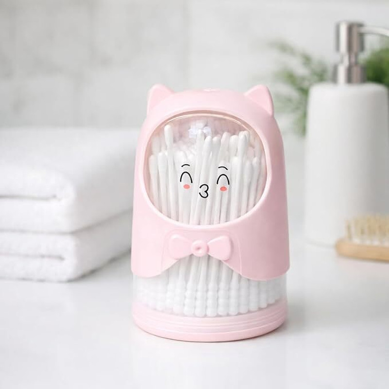 The Little Lookers Cotton Buds for Baby Ear Cleaning|200Swabs|Buds with Rotatable Storage Box(Pink)(200 Units)