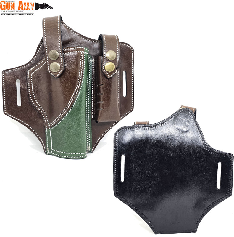 GunAlly Leather OWB Carry Two Slot Gun Holster for 1911 Similar Size Handgun Pistol/Gun Cover Free Size(Multicolor)