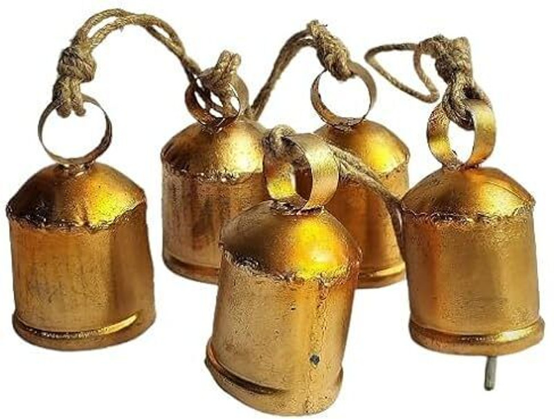 MIRAMAYEE Handcrafted Vintage Swiss-Style Rustic Cowbell – Decorative Bell (Pack of 5) Mountable Cowbell(Brass)