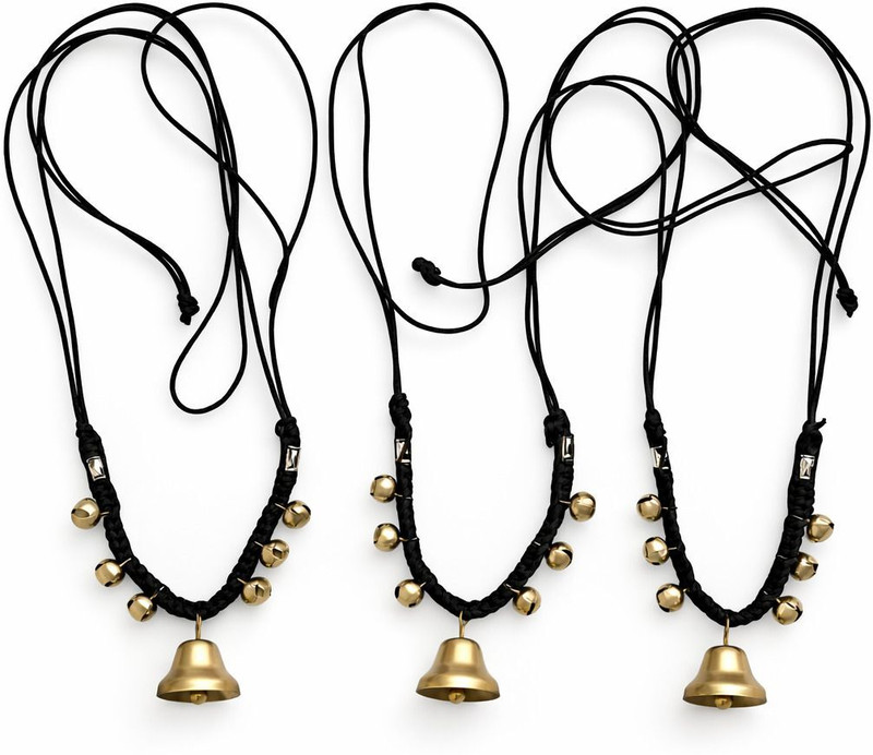 dairy Mitra Handmade Cow/Buffalo/Goat/Sheep Bell Necklace with Black String |Set of 3 | Mountable Cowbell(Nylon, Iron)