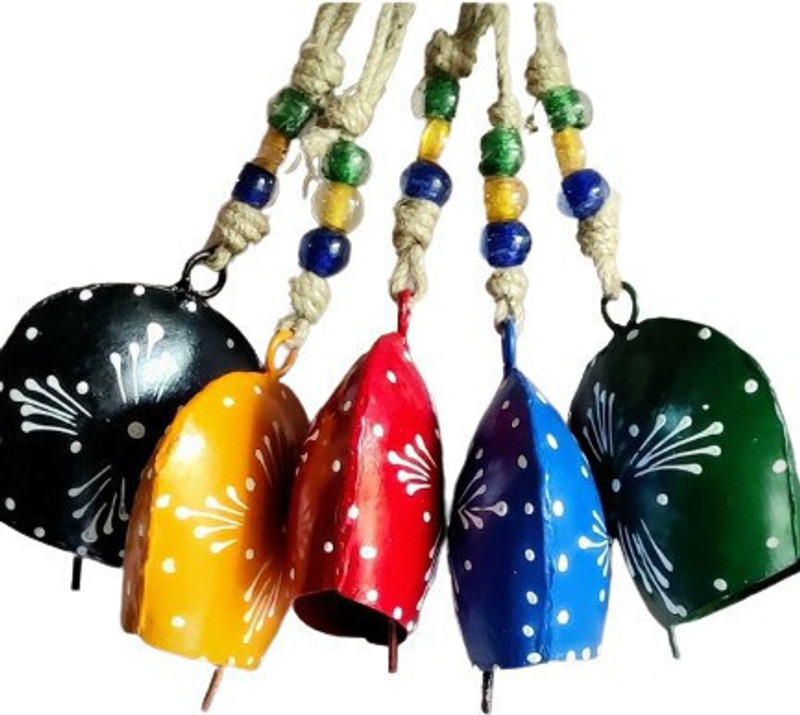MIRAMAYEE Purse Bell Wall Hanging | Set of 5 Decorative Iron Bells | Home & Office Decor Mountable Cowbell(Iron)