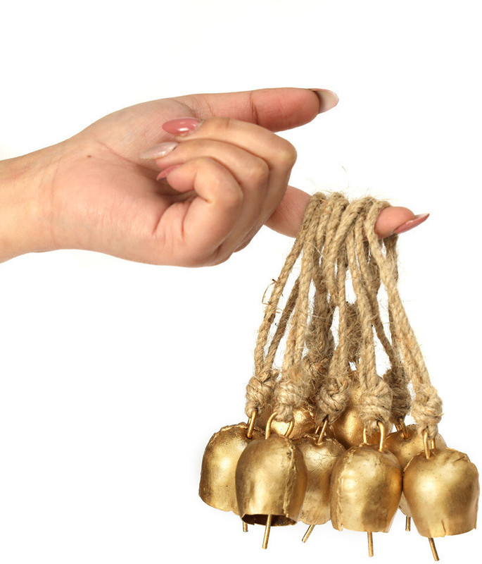 DULI Handcrafted Golden Metal Pack of 10 Cow bells, 5.5 Inch, DDLJ Cowbell Handheld Cowbell(Brass)