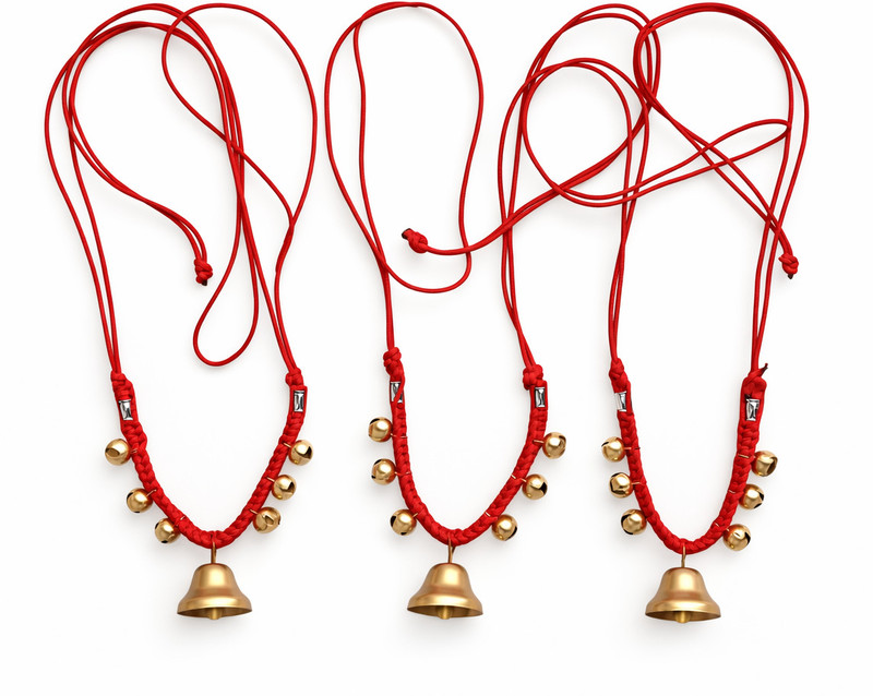 dairy Mitra Red Rope Decorative Ghungroo Mala for Cows/Buffalo/Goat for Neck – Set of 3 Mountable Cowbell(Iron, Nylon)