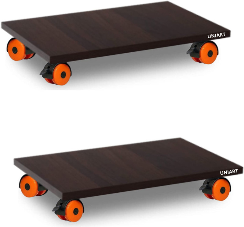 uniart Heavy Duty Wooden CPU trolley with Locking Wheels (Orange & Black Wheels CPU Holder(Wooden)