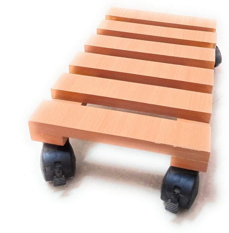 UniAart Computer Floor Stand Trolley with Castor Wheels (Brown, 15.75 x 9.06 Inch) CPU Holder(Wooden)