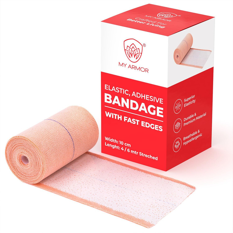MY ARMOR Premium Elastic Adhesive Bandage (10cm x 4mt) Crepe Bandage(10 cm)