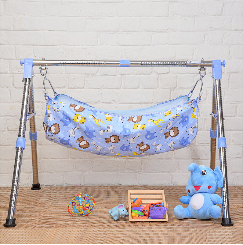 A to Z Hub baby Foldable Swing/parna/jhula/totthil Cradle/Ghodiyu/Crib/Bassinet(Blue)