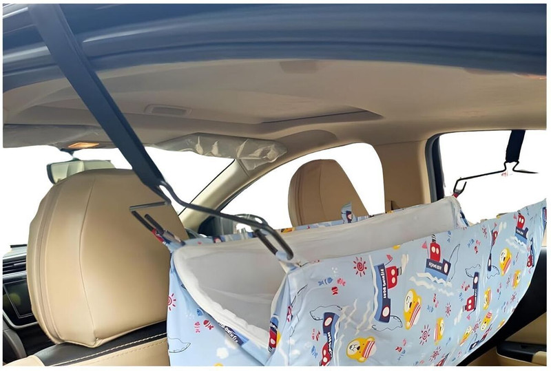 Baby Corp Baby Car Cradle Kit | Car Cradle for Baby with Hammock, Belts & Metal Hangers(Multicolor)