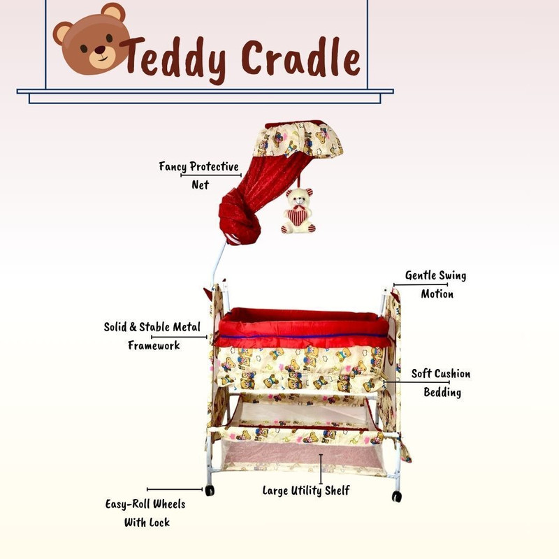 MS BABY GentleSwing Baby Sleeping Cradle With Metal Frame,(Red)