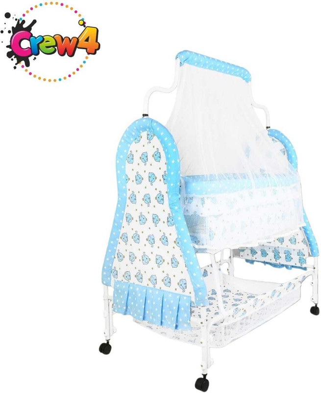 CREW4 Cradle for kids cradle for baby Cradle With Swing & Mosquito Net(Silver, Blue)
