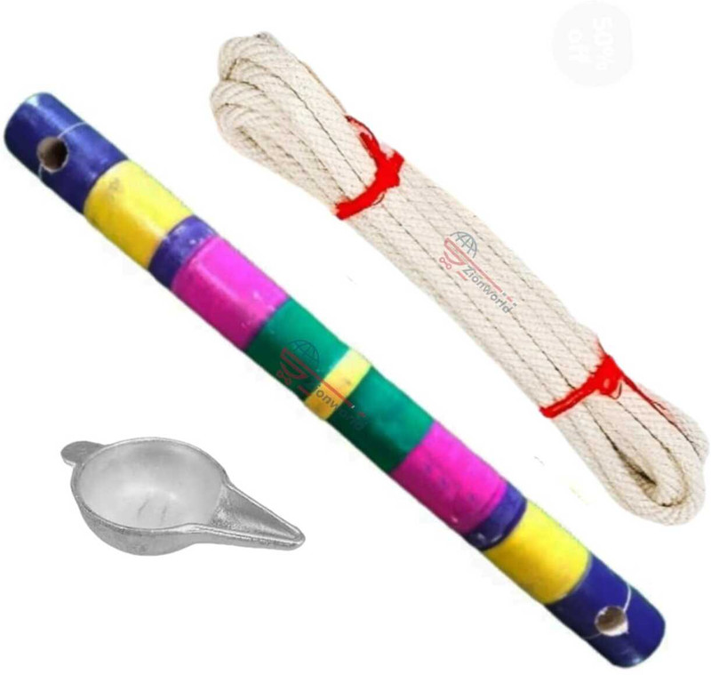 ZION WORLD Wooden Thottil Kambu Baby Cradle Swing Stick | Rope | Sangu | Aluminium Paladai(Multicolor)