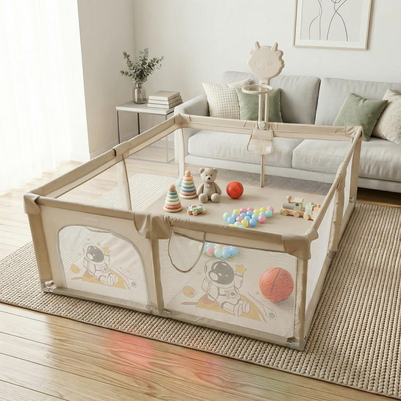 baybee Baby Playpen Playard for Kids Play Area Safety with Zipper Door & Toys Pouch(Beige)