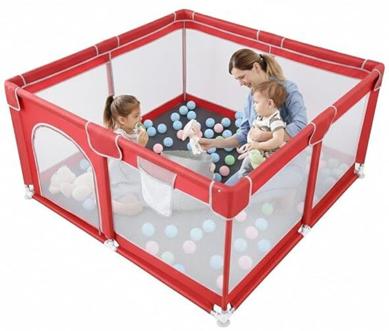 HEVASNEK Toddler Safety Fence for Indoor & Outdoor Use | Activity for Babies(Red)