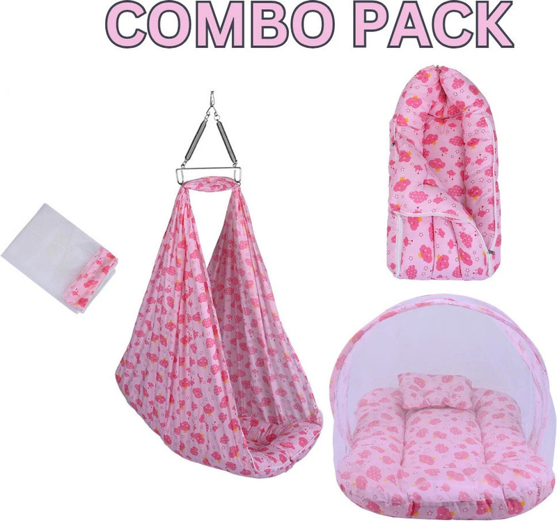 Kian Baby Swing Cradle,Mosquito Net Bed and Carry Bed/Sleeping Bed Combo(Pink)