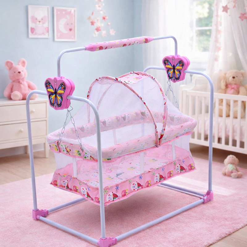 bubblebaby Premium Quality Sturdy Cradle For 0-12Months Old With inbuilt Wheels,MosquitoNet(Pink)