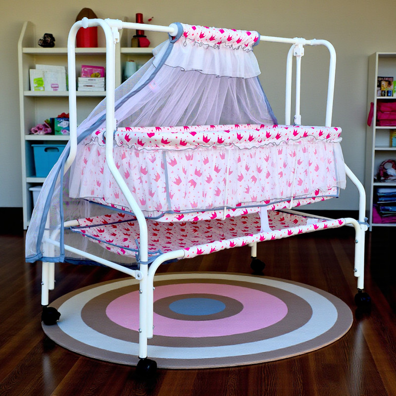 KIDDERY CRONUS | Premium baby cradle Free Plush Mattress & Mosquito Net [0-10 M](Pink)