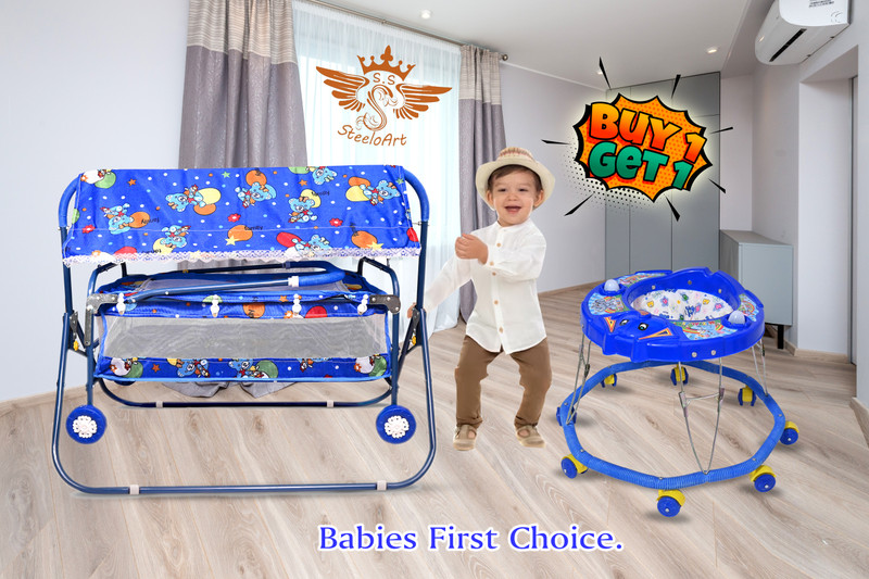 STEELOART baby cradle with walker 1+1 FREE(Blue)