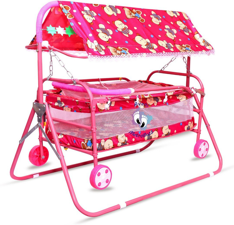 Avani MetroBuzz Foldable Cradle Bed with Swing Palna Jhula for New Born Baby Multiparous Crib(Pink)