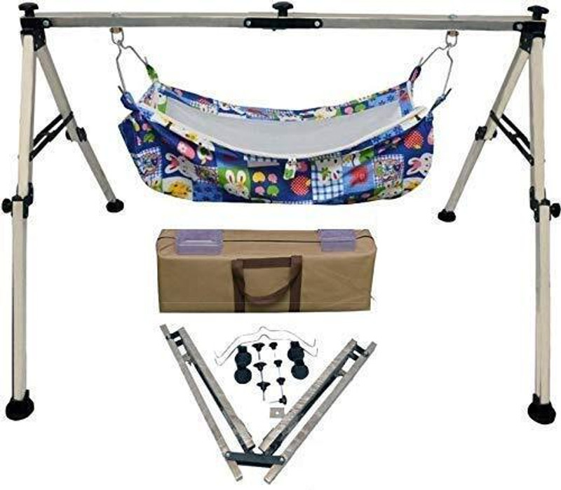 A to Z Hub folding steel baby cradle/jhula/ghodiyu/parna with mosquitonet hammock(Multicolor)