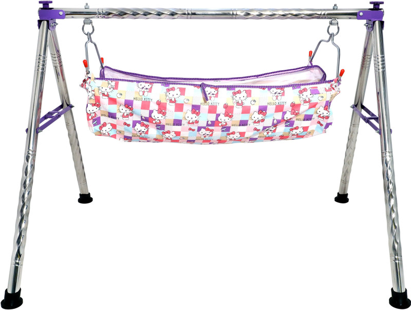 Aamivi CR112 Purple Round Twisted Foldable Stainless Steel Baby Cradle with Hammock(Purple)