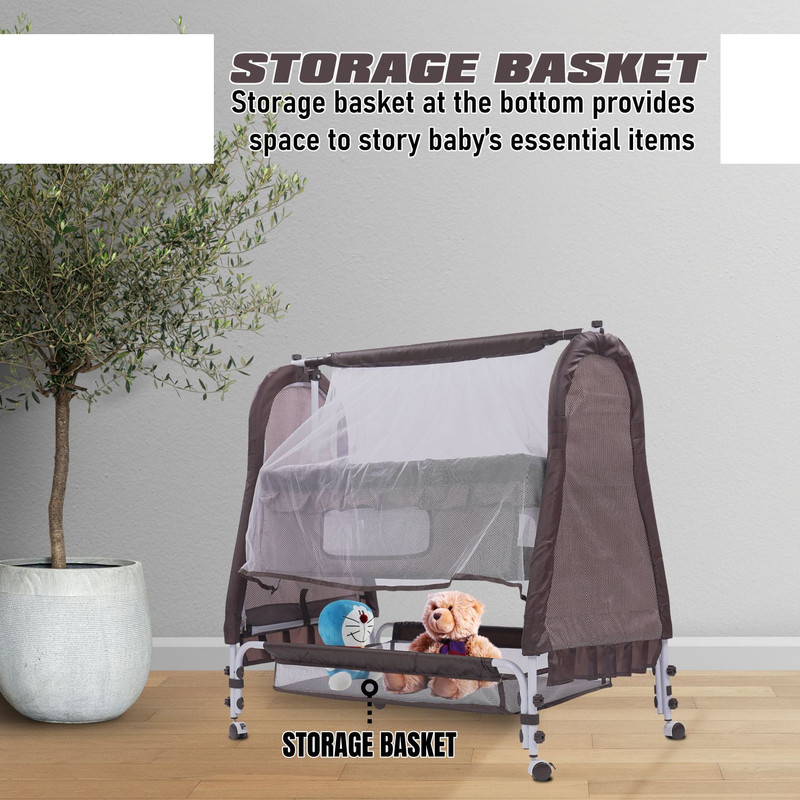 KIDBITKART Walnut Brown Luxury Jumbo Basket Soft Cushion Baby Cradle Swing Mosquito Net(Brown, White)