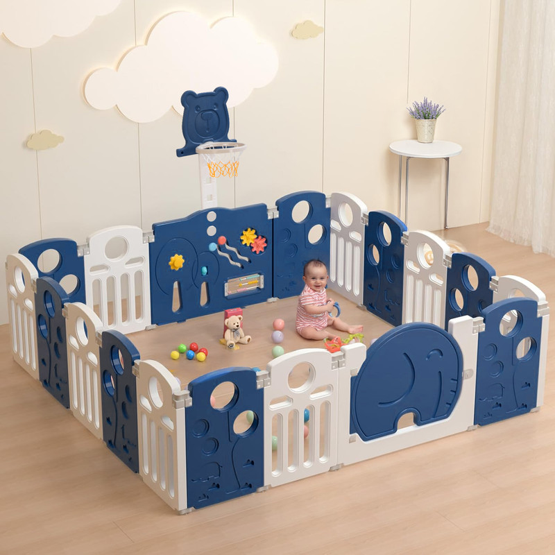 baybee 2 in 1 Playpen for Kids Indoor & Outdoor Activity Playards for Baby - 16 Panels(White)