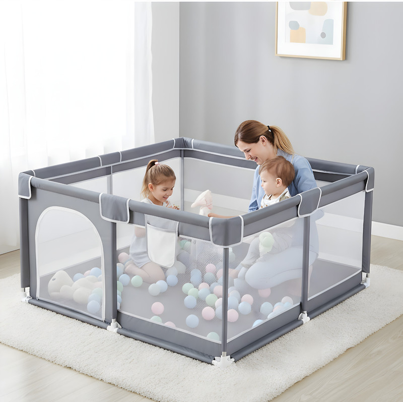 BHAJANSHREE Baby Playpen Ball Pool Kids Safety Fence Foldable Indoor Outdoor Play Yard(Grey)