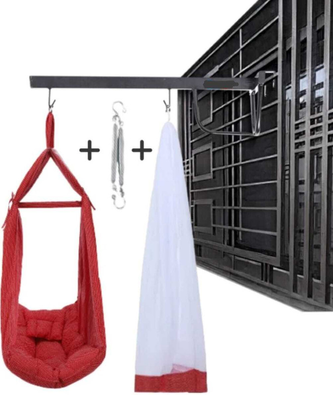 blossombabe Baby Cradle With Mosquito Net, Spring, Separator, Pillow And Metal Window Rod(Red)