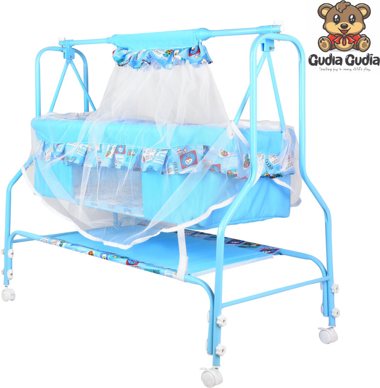 Gudda Gudia Cradle for kids cradle for baby boy and girl Cradle With Swing & Mosquito Net(Blue, Beige)