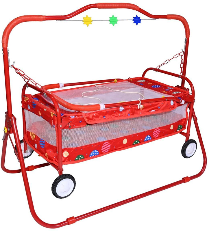 IMPHI Premium Baby Swing Cradle with Wheels(Red)