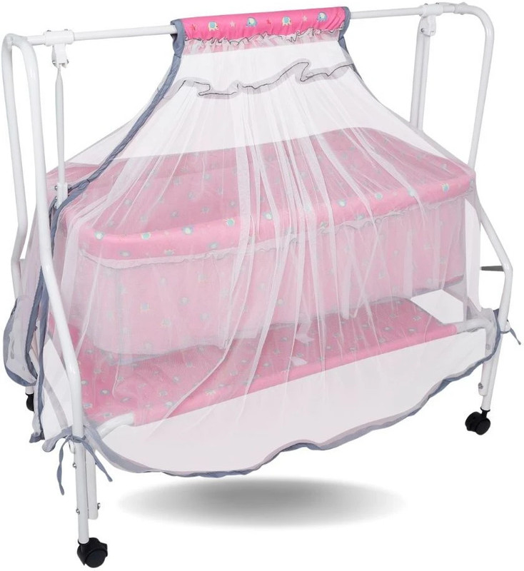 KIDDERY Maia | Cradle for Baby | Mosquito Protection Net | Wheel Lock | 0-8 Mon | Pink(Pink)